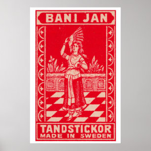 1920~30年代スウェーデンの女性のマッチ箱ラベル - ビンテージ ポスター
