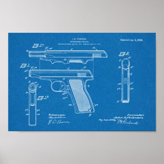 1920 Automatic Gun Patent Art Drawing Print ポスター (正面)