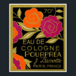 1920 French Eau de Cologne Pourprea perfume ポスター<br><div class="desc">C. 1920 French label for ' Eau de Cologne Pourprea ' perfume. A beautiful Art Deco design with orange and purple flowers.</div>