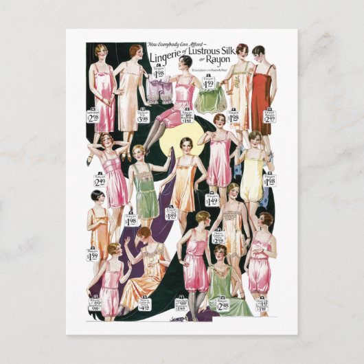 1920 Lustrousランジェリー広告ラベル葉書 ポストカード (正面)