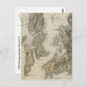 1920 Narragansett Bay Newport、RIハーバーチャート ポストカード (正面/裏面)