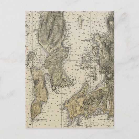 1920 Narragansett Bay Newport、RIハーバーチャート ポストカード (正面)