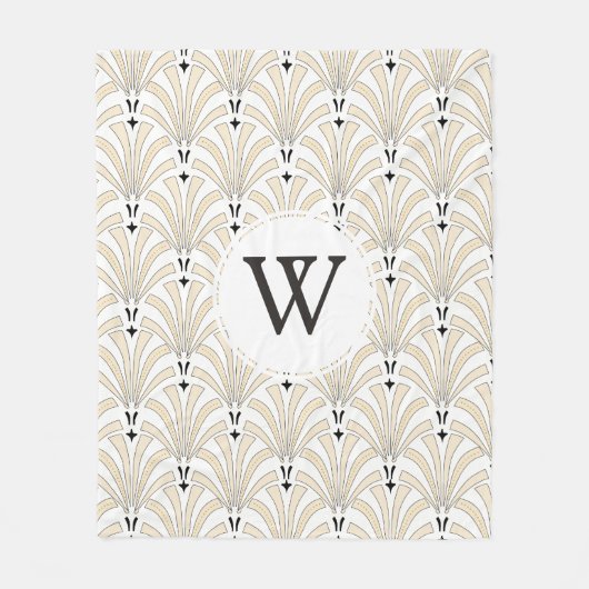 1920sアールデコクラシークリーム&ブラックパルメット フリースブランケット (正面)