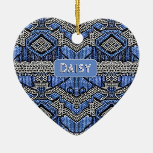 1920sアールデコブルー&シルバービーズ – 独自の名前を追加 セラミックオーナメント (正面)