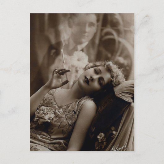 1920sアールデコ女性喫煙はがき ポストカード (正面)