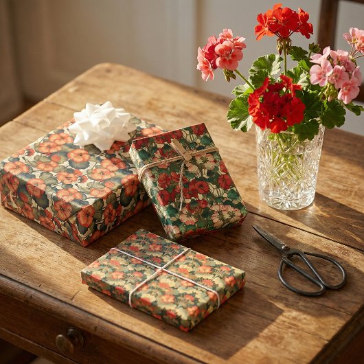 1920sアールヌーボーゲラニウム – ヴィンテージフローラ ラッピングペーパーシート