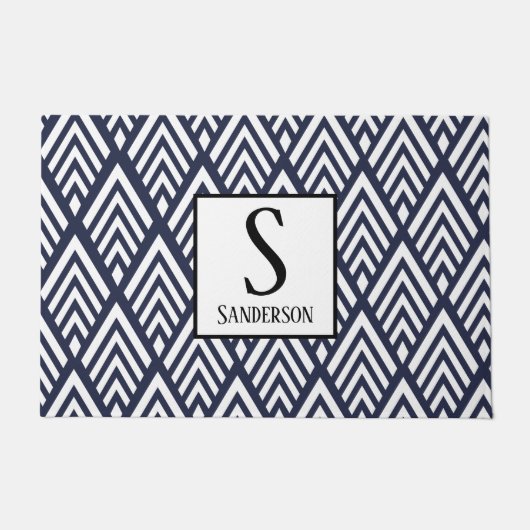 1920sジオメトリックホワイトデコ矢印 |パーソナライズされた | ドアマット (正面)