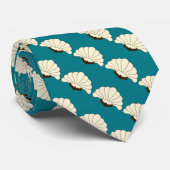 1920sヴィンテージアールデコクリームフラワー&ティール（緑がかった色） ネクタイ (ロール)