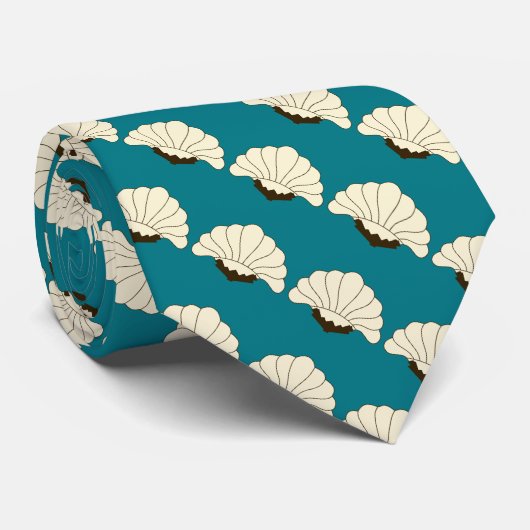 1920sヴィンテージアールデコクリームフラワー&ティール(緑がかった色) ネクタイ (ロール)