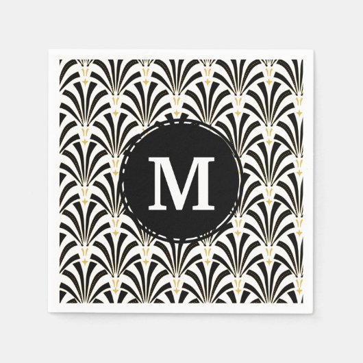 1920sヴィンテージアールデコブラック&ホワイトパレット スタンダードカクテルナプキン (正面)