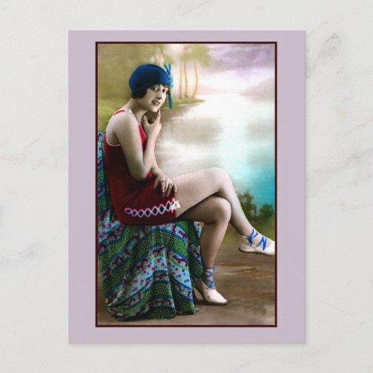 1920s入浴美しい、フラッパー女の子 ポストカード (正面)