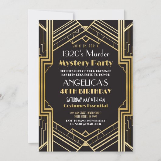 1920s殺人謎パーティーディナー誕生日 招待状 (正面)