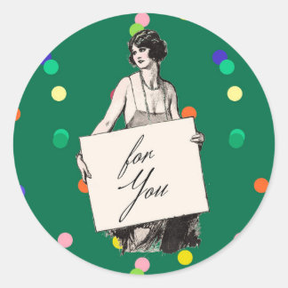 1920s アールデコ調 ビンテージ 女性 サイン "For You" ラウンドシール