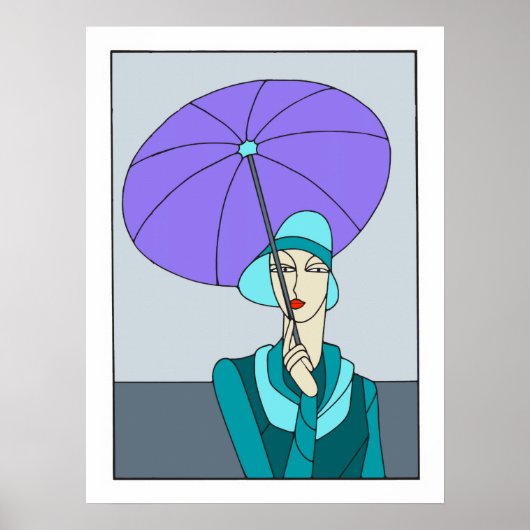 1920s 1930sアートデコレディースファッション、ブルーバージョン ポスター (正面)
