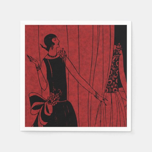 1920s Art Deco Fashion Show Red and Black スタンダードカクテルナプキン (正面)