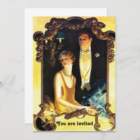 1920s Art Nouveau Custom Formal 招待状 (正面/裏面)