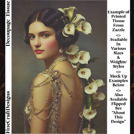 1920s Art Nouveau Woman & Lillies EZ7L Decoupage 薄葉紙