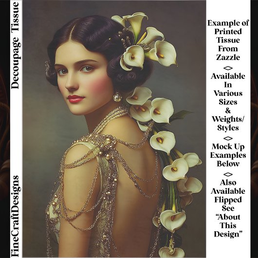 1920s Art Nouveau Woman & Lillies EZ7L Decoupage 薄葉紙