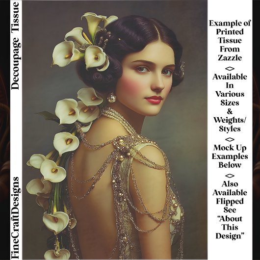 1920s Art Nouveau Woman & Lillies EZ7R Decoupage 薄葉紙