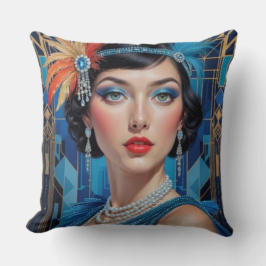 1920s Cocktail Elegance Flapper Girl クッション (正面)