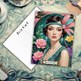 1920s Cocktail Elegance Flapper Girl ポストカード