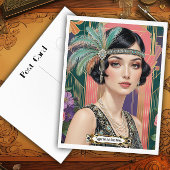 1920s Cocktail Elegance Flapper Girl ポストカード