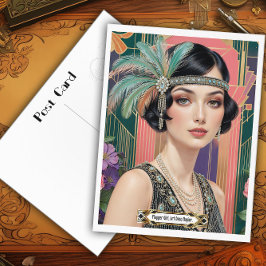 1920s Cocktail Elegance Flapper Girl ポストカード
