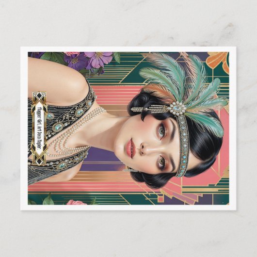 1920s Cocktail Elegance Flapper Girl ポストカード (正面)