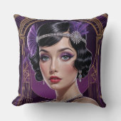 1920s Cocktail Elegance Flapper Girl Throw Pillow クッション (正面)