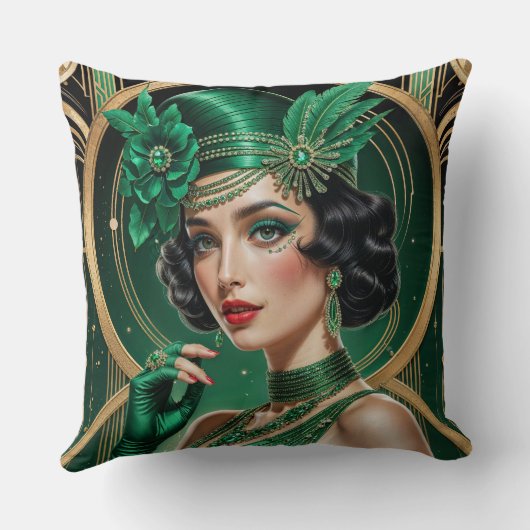 1920s Cocktail Elegance Flapper Girl Throw Pillow クッション (裏面)