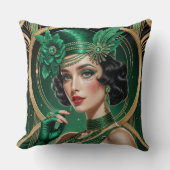 1920s Cocktail Elegance Flapper Girl Throw Pillow クッション (正面)