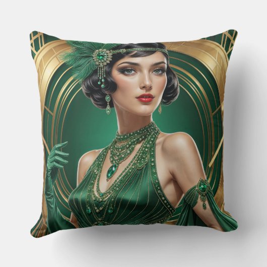 1920s Cocktail Elegance Flapper Girl Throw Pillow クッション (裏面)