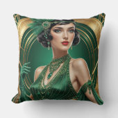 1920s Cocktail Elegance Flapper Girl Throw Pillow クッション (正面)