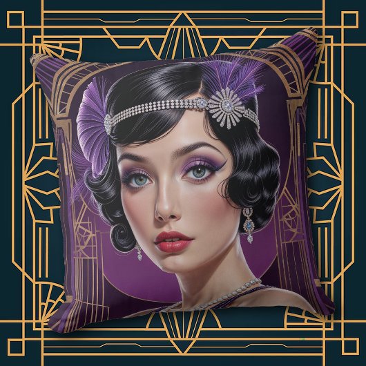 1920s Cocktail Elegance Flapper Girl Throw Pillow クッション