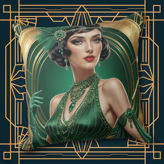 1920s Cocktail Elegance Flapper Girl Throw Pillow クッション