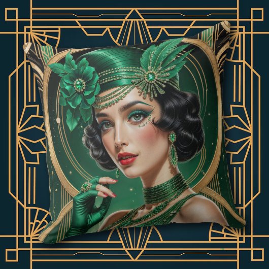 1920s Cocktail Elegance Flapper Girl Throw Pillow クッション