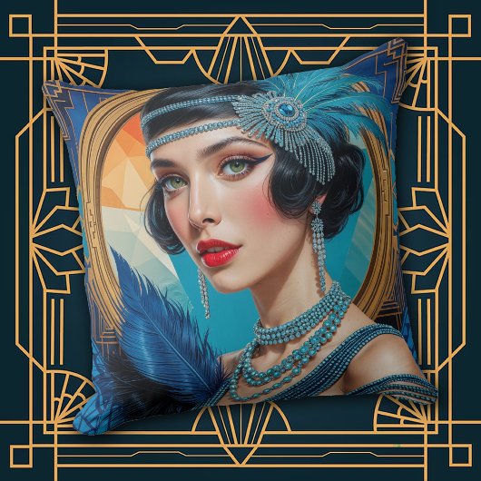 1920s Cocktail Elegance Flapper Girl Throw Pillow クッション