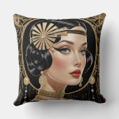 1920s Cocktail Elegance Flapper Girl Throw Pillow クッション (裏面)