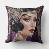 1920s Cocktail Elegance Flapper Girl Throw Pillow クッション (正面)