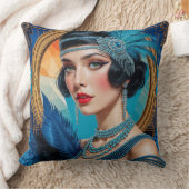 1920s Cocktail Elegance Flapper Girl Throw Pillow クッション (ブランケット)