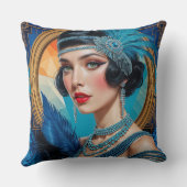 1920s Cocktail Elegance Flapper Girl Throw Pillow クッション (裏面)
