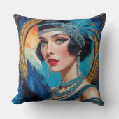 1920s Cocktail Elegance Flapper Girl Throw Pillow クッション (正面)