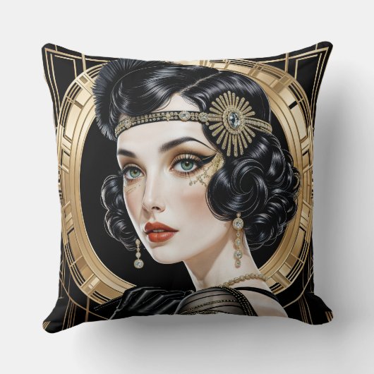 1920s Cocktail Elegance Flapper Girl Throw Pillow クッション (裏面)