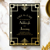 1920s Deco Black Gold Wedding Save the Date 箔招待状