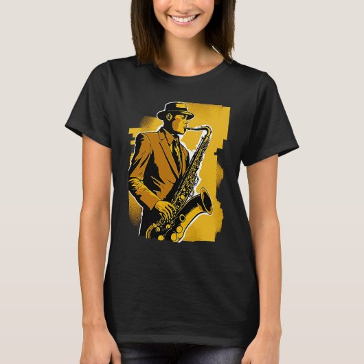 1920s Deco Era Jazz Musician Saxophone Player Tシャツ (正面)