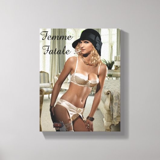 1920's Femme Fatale Diva -喫煙と銃 キャンバスプリント (正面)