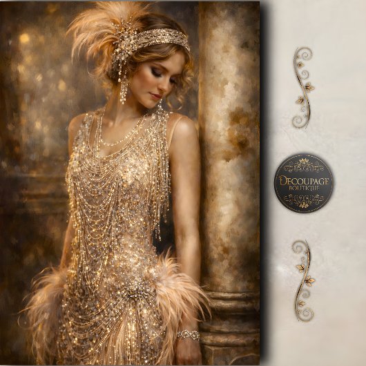 1920s Flapper Gold Glam Decoupage 薄葉紙