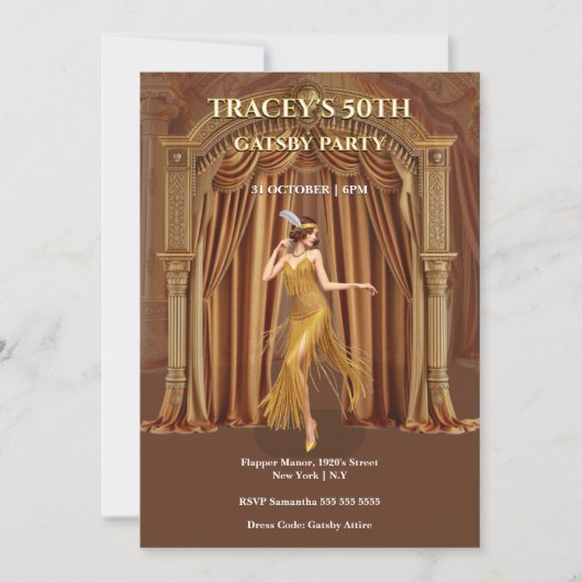 1920s Gatsby 50th Birthday Invitation 招待状 (正面)