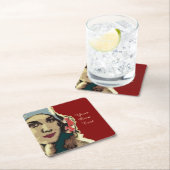 1920s Lady in a Blue Hat Pop Art Custom Text スクエアペーパーコースター (インサイチュ)