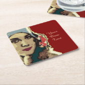 1920s Lady in a Blue Hat Pop Art Custom Text スクエアペーパーコースター (アングル)